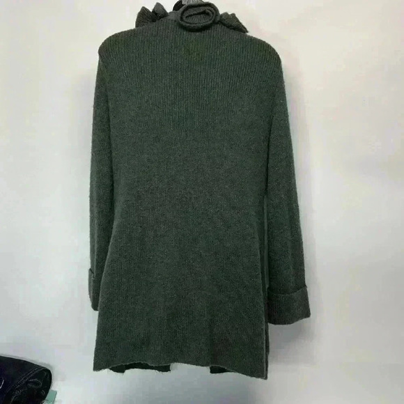 Soft surrounding size, medium green cardigan with flower collar detail alpaca - Picture 5 of 6